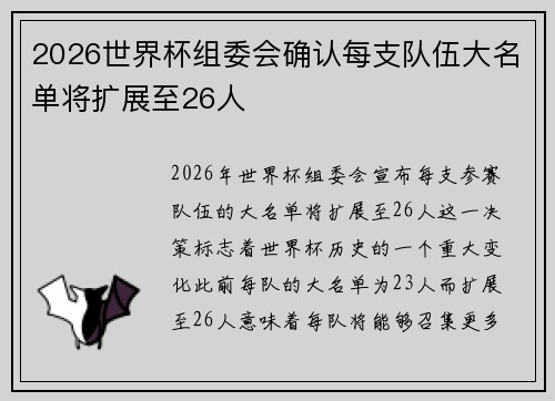 2026世界杯组委会确认每支队伍大名单将扩展至26人 2026世界杯组委会确认每支队伍大名单将扩展至26人